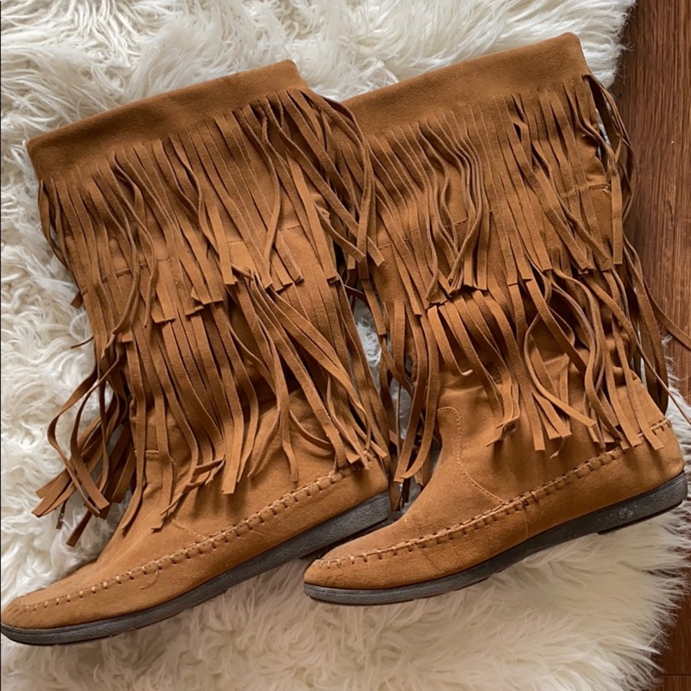 Brown Suede Fringe Boots